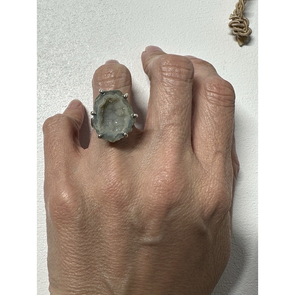 Roberta Vallina Joyeria Artesanal Gray Solar Quartz Geode Ladies Ring Size 6 - Picture 4 of 4